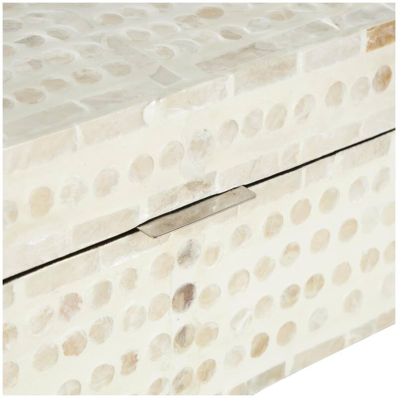 Mother of Pearl Shell Geometric Handmade Mosaic Dot Storage Decorative Box - Set of 2 Cream - Roche River Decor