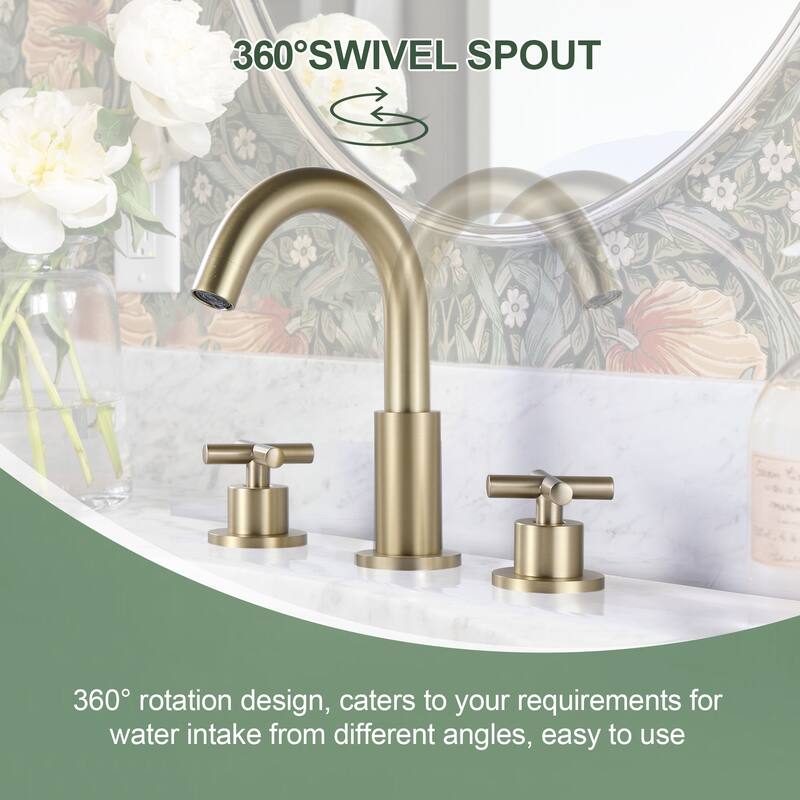 8.2"H Solid Brass Widespread 2-handle Bathroom Sink Faucet