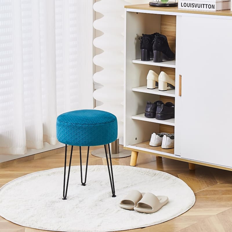 Modern Velvet Ottoman Footstool with Cushioned Seat and Metal Frame for Bedroom or Living Room - 13”L x 13”W x 17”H
