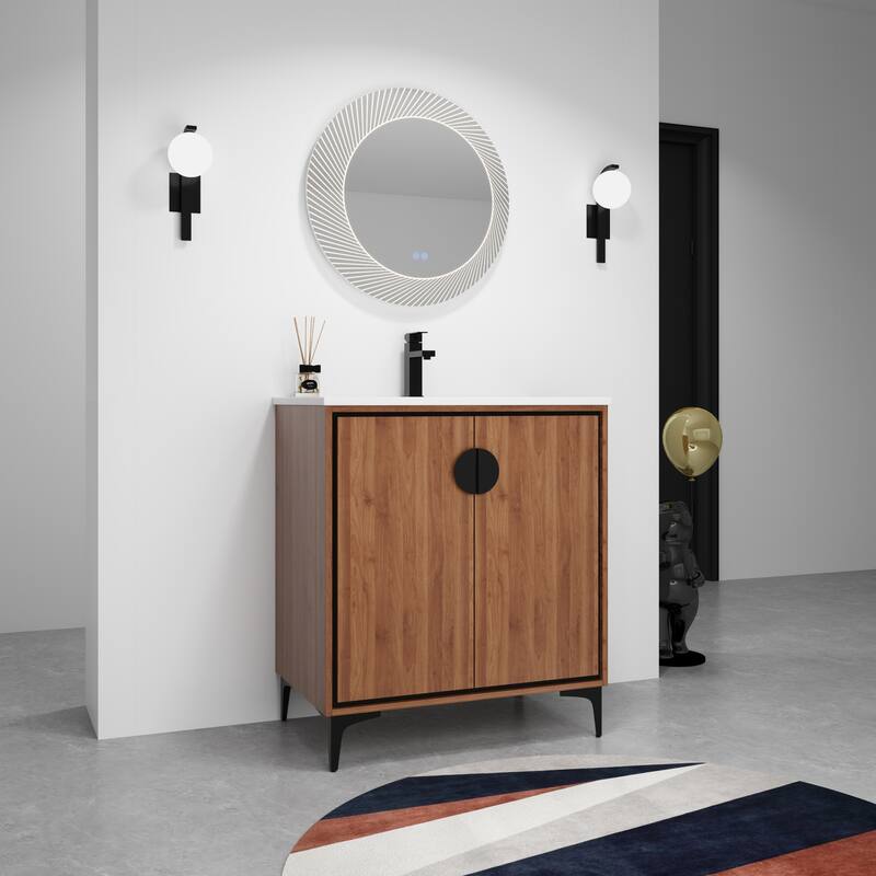 30 "Bathroom Vanity, 2 doors, Bathroom Cabinet Vanity Freestanding Cabinet Engineered Wood with sink
