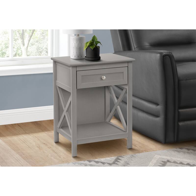 Accent Table, End, Side Table, 2 Tier, Bedroom, Nightstand, Lamp, Storage Drawer, Antique Grey Veneer, Transitional