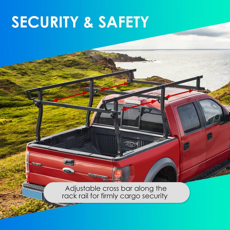 Anmytek Universal Full-Size Steel Truck Rack - 1000 LBS Capacity, No-Drill C-Clamps Extendable Ladder Rack