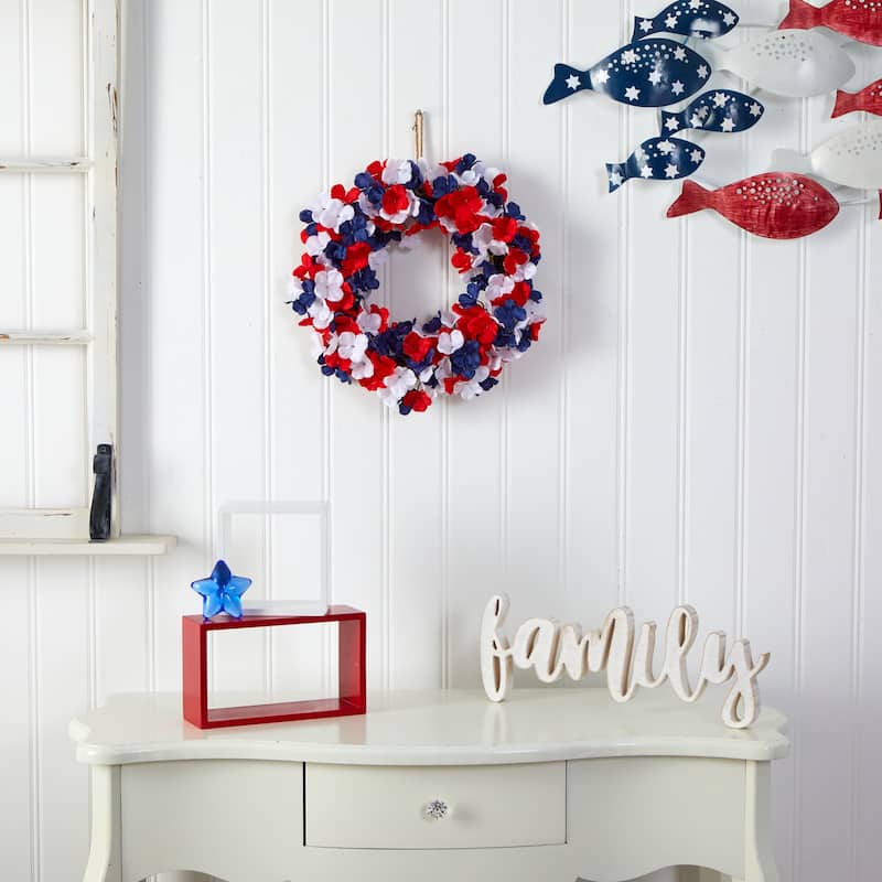18" Americana Patriotic Hydrangea Artificial Wreath - 42 x 28