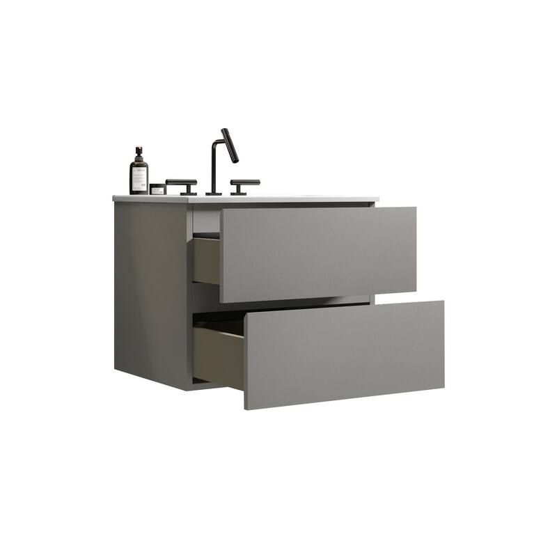 GDFStudio - Coralie Modern Floating Bathroom Vanity with Integrated Ceramic Sink and Soft-Close Storage