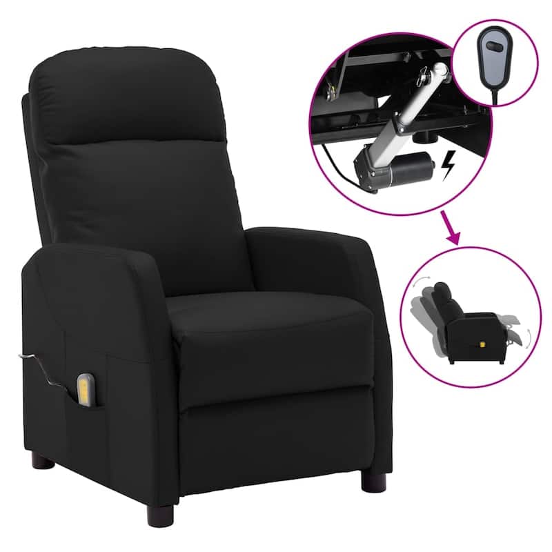vidaXL Massage Recliner Black Faux Leather - 25.6" x 38.2" x 39.4"