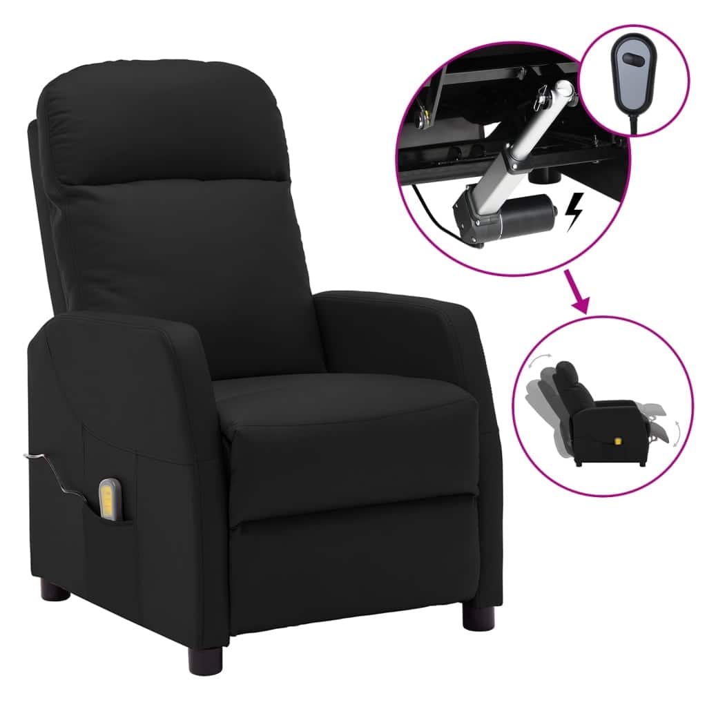 vidaXL Massage Recliner Black Faux Leather - 25.6" x 38.2" x 39.4"