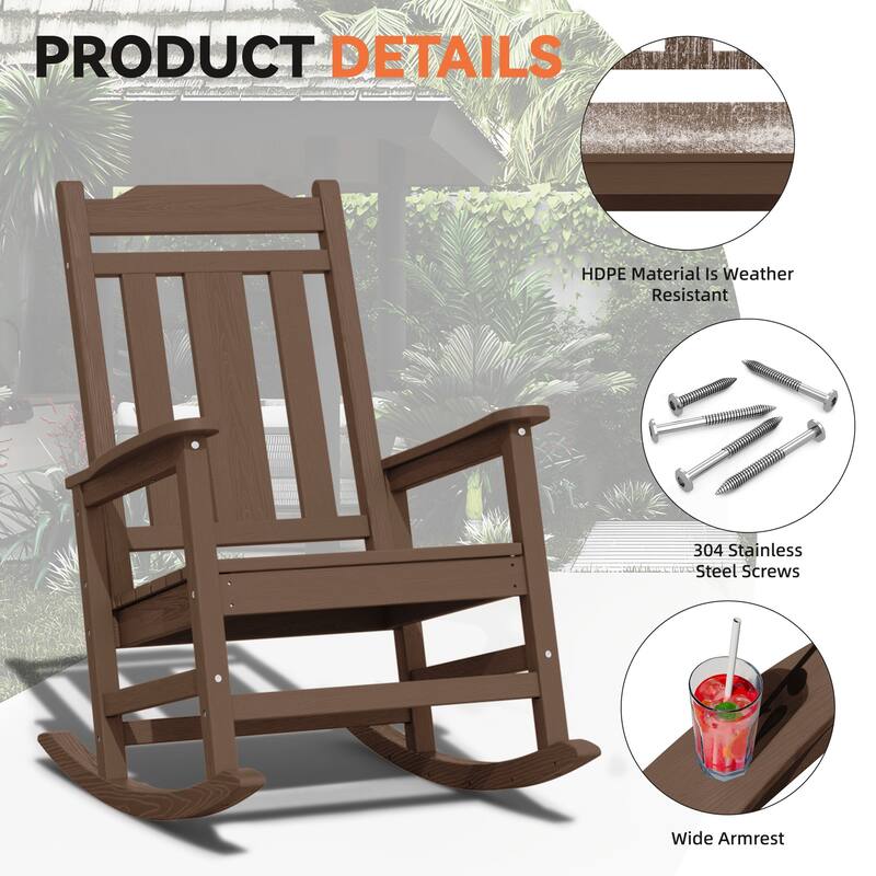 Outdoor Patio HDPE Rocking Chiar, Extra Wide Seat & Backrest