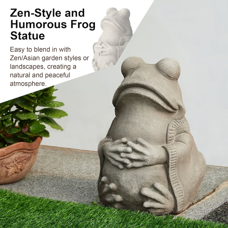 Glitzhome 16.75"H MGO Faux Concrete Zen-Style Frog Garden Statue Spring Gifts