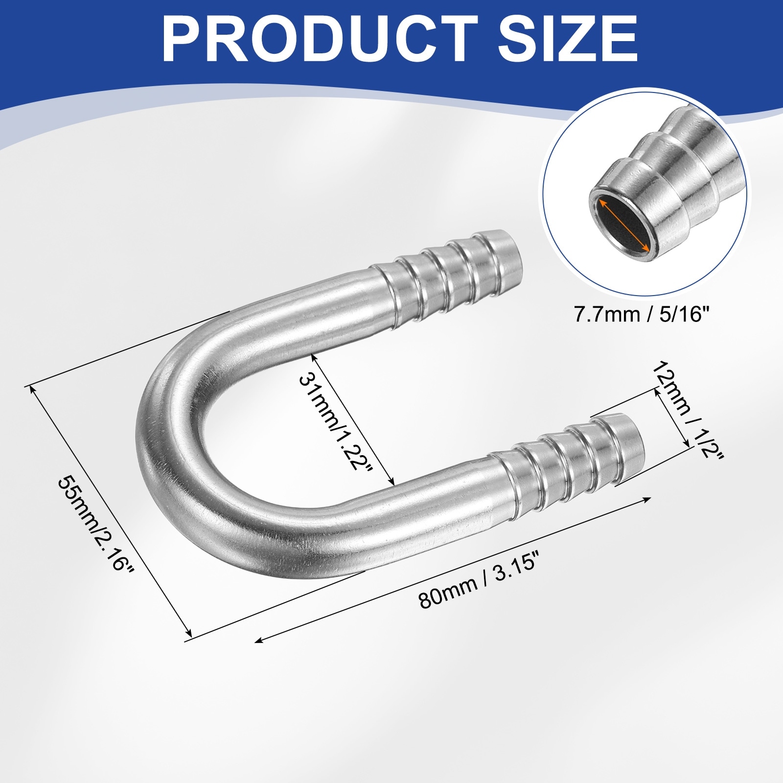 Hose Barb Fittings, Stainless Steel U Shaped Joint Connector Barbed Fitting for Fuel Air Liquid Gas Water Pipes