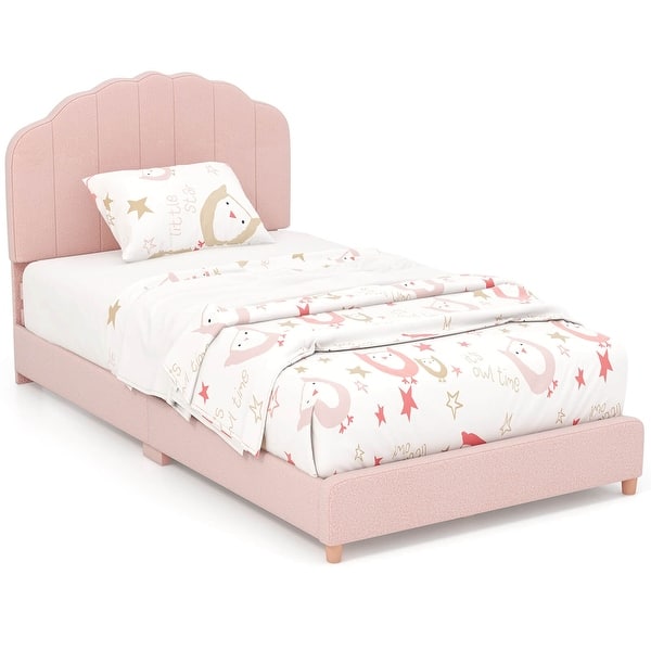 slide 2 of 10, Costway Kids Twin Platform Bed Frame Upholstered Twin Size Bed with Pink - See Details