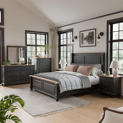 Furniture of America Lucan II 6-Piece Farmhouse Black Solid Wood Panel Bedroom Set