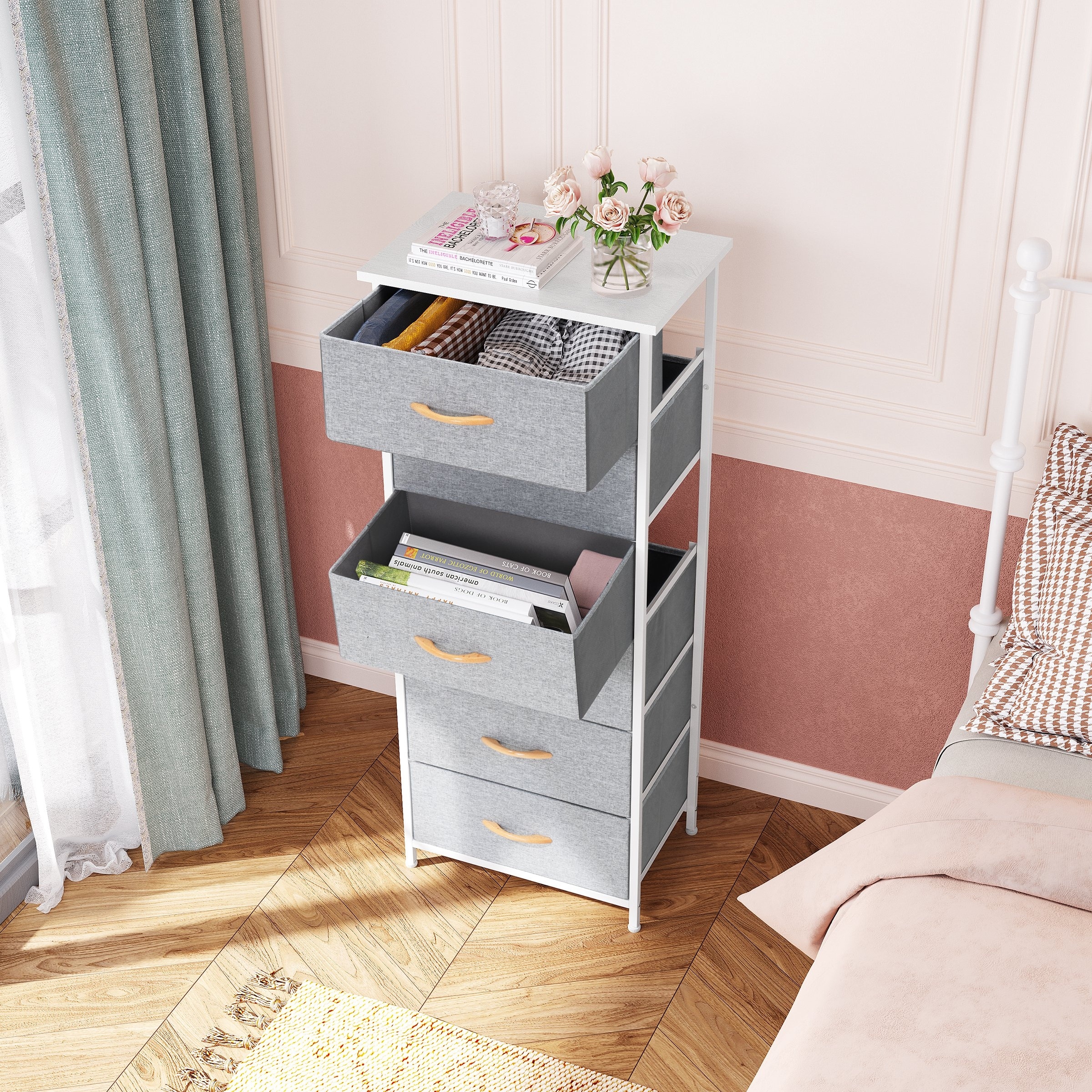 Crestlive Products Fabric Dresser for Bedroom, Storage Tower with 8 Drawers, Organizer Unit for Bedroom, Hallway, Nursery, Entry