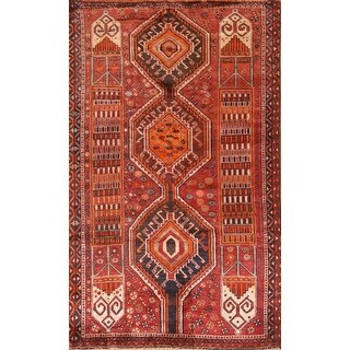 Red Shiraz Persian Vintage Area Rug Handmade Tribal Wool Carpet - 4'9" x 7'8"