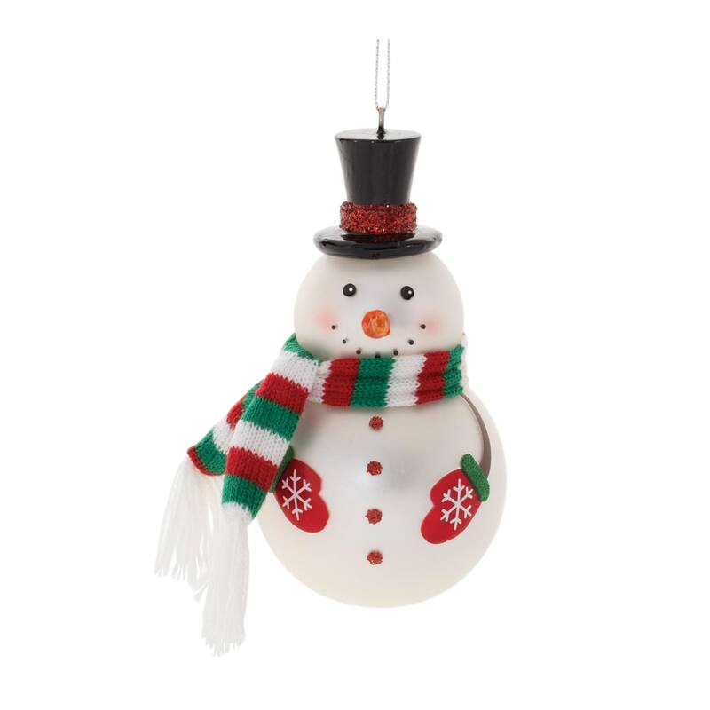 Frosted Glass Snowman Christmas Ornaments - 4.5" - Red and Green - 6ct