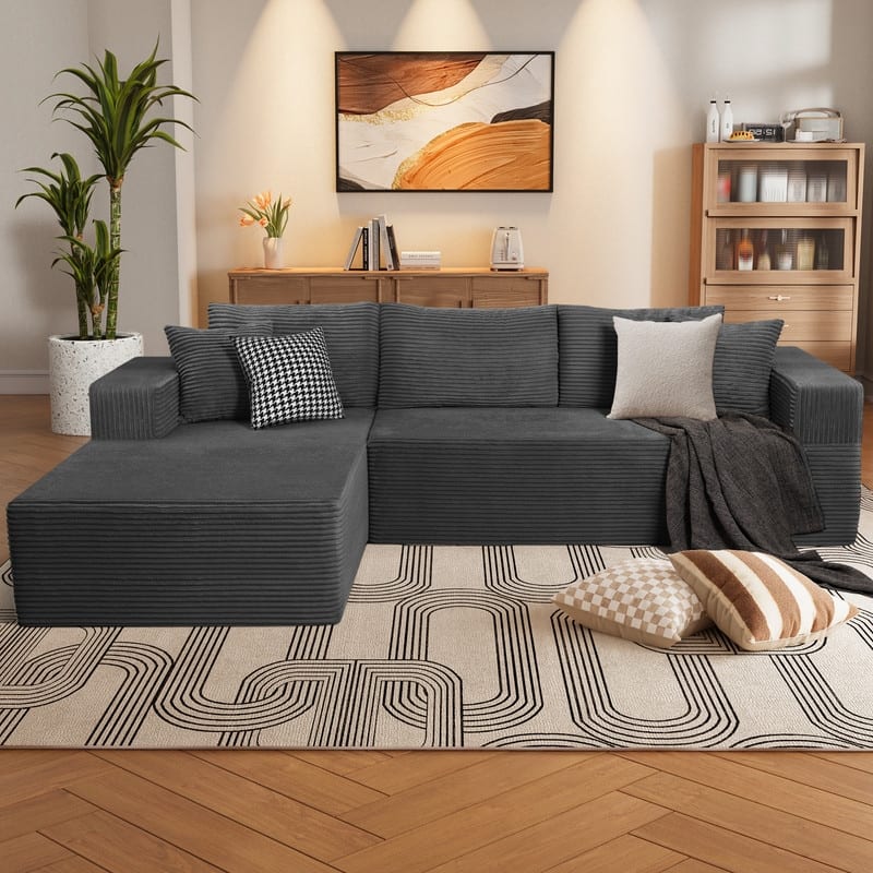 WINSOON 106" W Plush Modular Sectional Sofa with Pillows - Grey - Left Facing