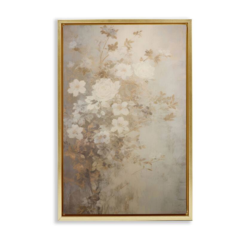 Stupell Muted Vintage Florals Framed Floater Canvas Wall Art Design By LSR Creative Studio - 21 x 31 - Gold