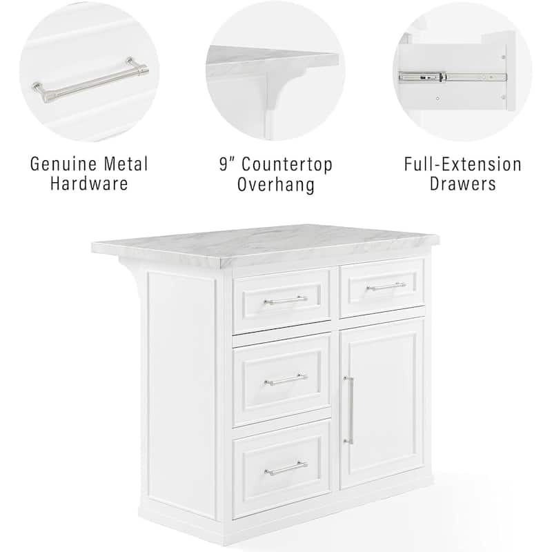 Kitchen Island with Storage & Marble Top - Rolling Cart for Dining & Prep