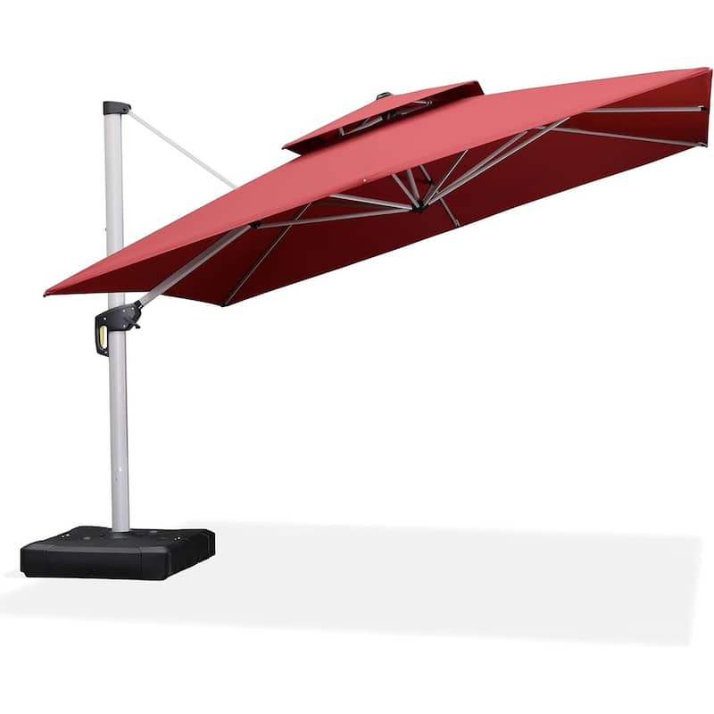 PURPLE LEAF 12 ft Double Top Deluxe Square Patio Cantilever Umbrella
