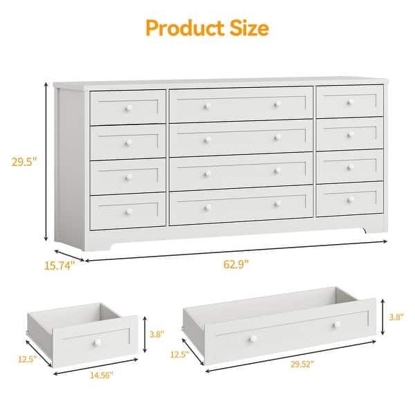 dimension image slide 0 of 4, 12 Drawers Wood Dressers, 63" Long TV Stand Dresser for 65 Inch TV