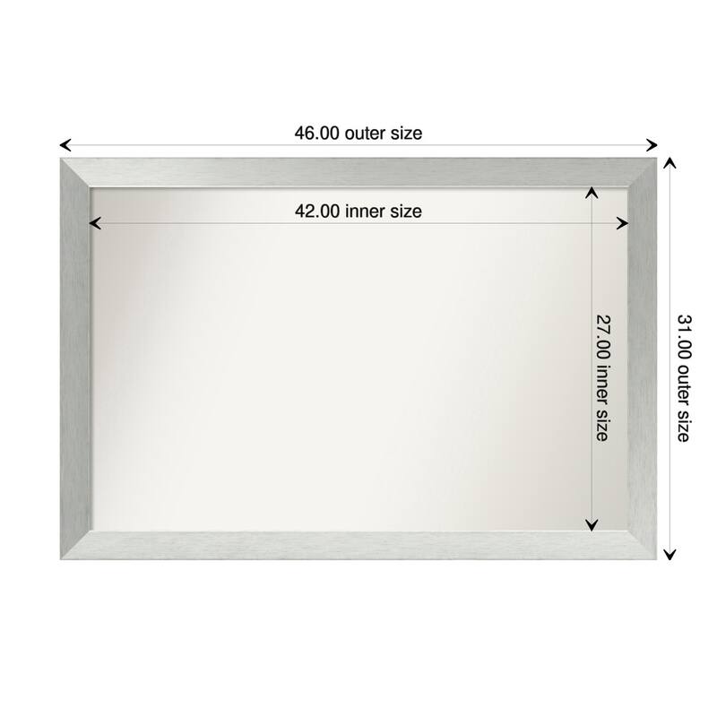 Brushed Sterling Silver Framed Non-Beveled Custom Wall Mirror, Bathroom Vanity Mirror - Outer Size: 46 x 31