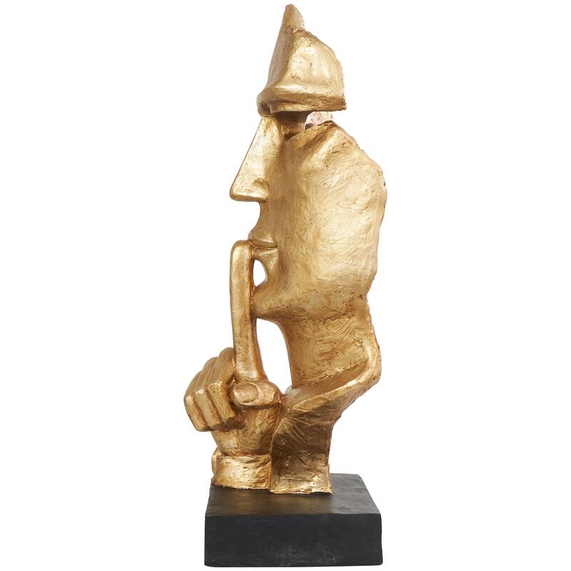 Gold Polystone Large Cutout Quiet Gesture Face People Decorative Sculpture with Black Base