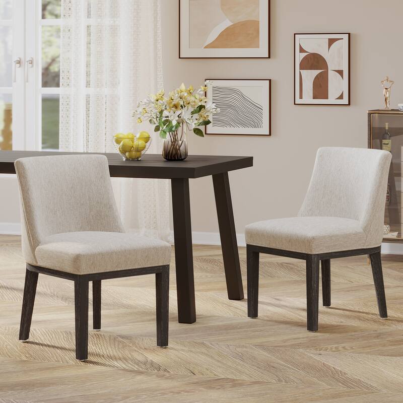 Armless Dining Chairs Set of 2 Modern Curved Back Kitchen Chairs with Wood Legs, Upholstered Dining Room Chairs Reception Chairs - Light Gray