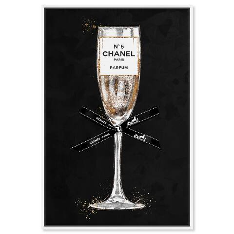 Oliver Gal 'Glam Bubbly Champagne Perfume Ribbon Noir' Wall Art Canvas