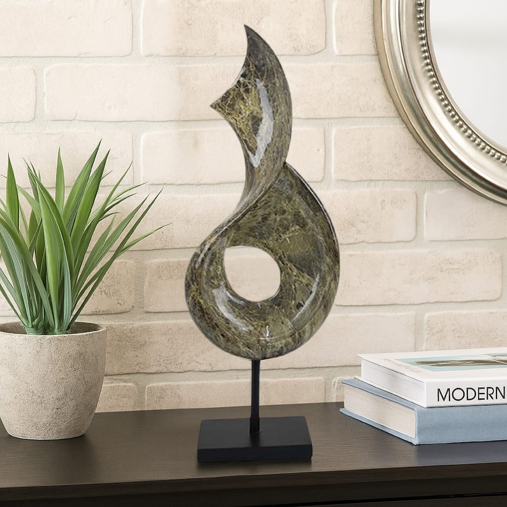 Tabletop Accent Decor, Gray Green Resin, Black Metal Support, 22 Inch