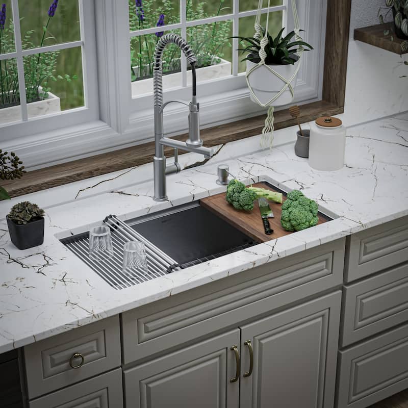Karran Elite WS-38-PK1 Undermount 36" Single Bowl Stainless Steel Workstation Kitchen Sink