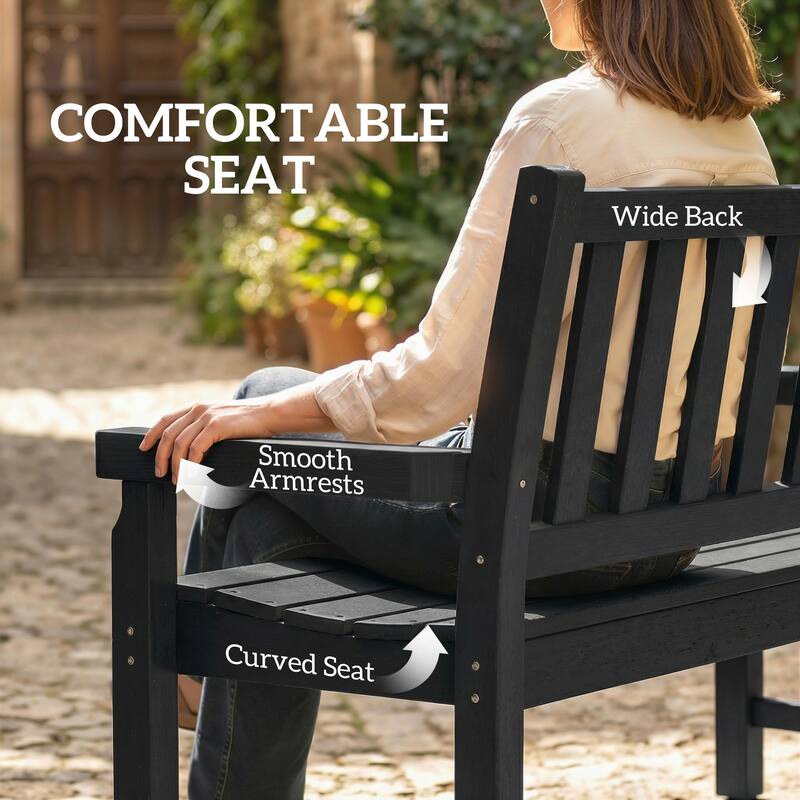 Outsunny Outdoor Bench, 49" All-Weather HDPE Garden Bench, 2-Person Patio Loveseat with 528 lbs Capacity