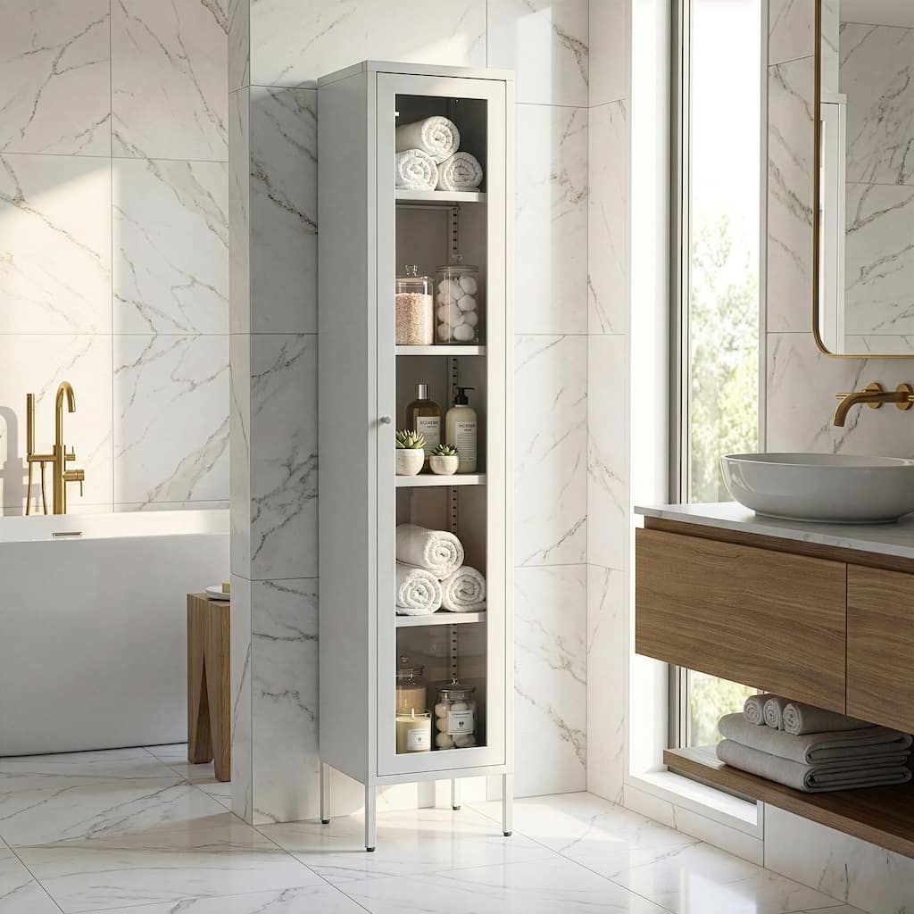 Avis 71-inch White Metal Cabinet with Clear Door