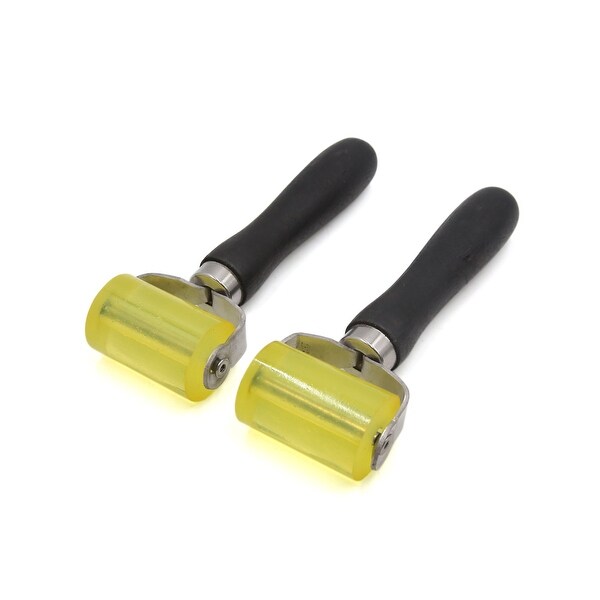 2pcs Black Wooden Handle Yellow Roller Sound Deadening Application for Car Auto