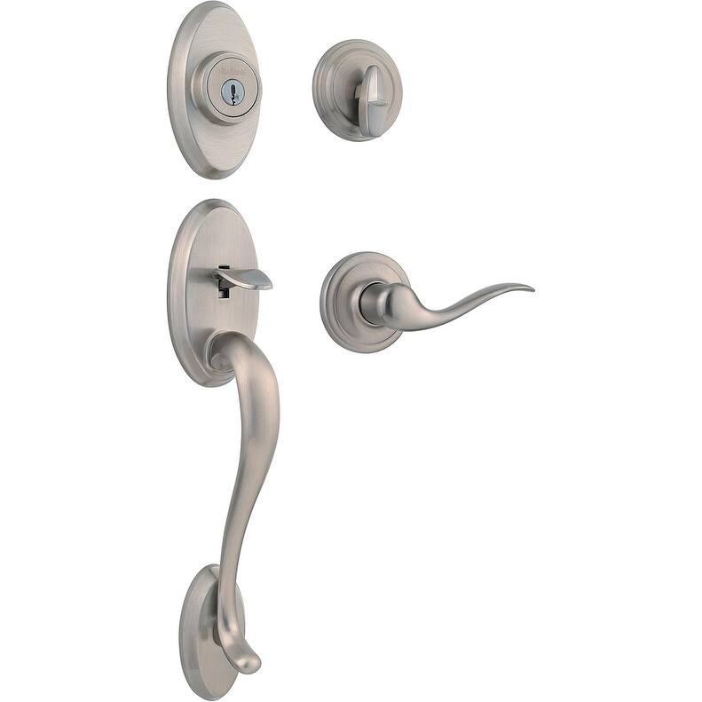 Kwikset Shelburne Front Door Lock Handle and Deadbolt Set, Entry Handleset Exterior with Interior Reversible Lever, Satin Nickel