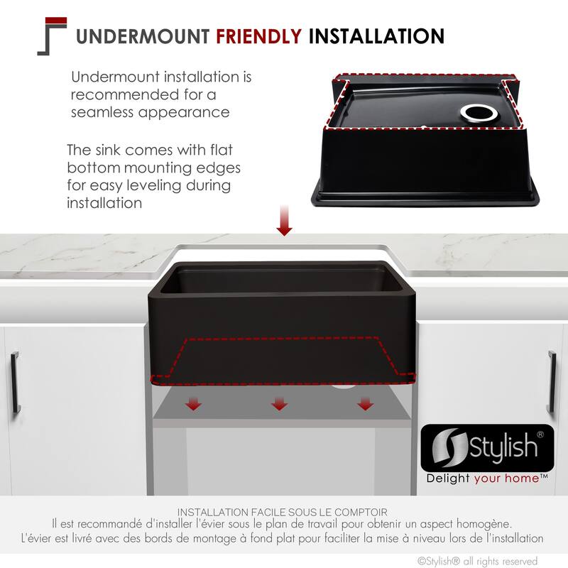 STYLISH Undermount 30" Workstation Single-Bowl Composite Granite Kitchen Sink - 30" x 21" x 10"