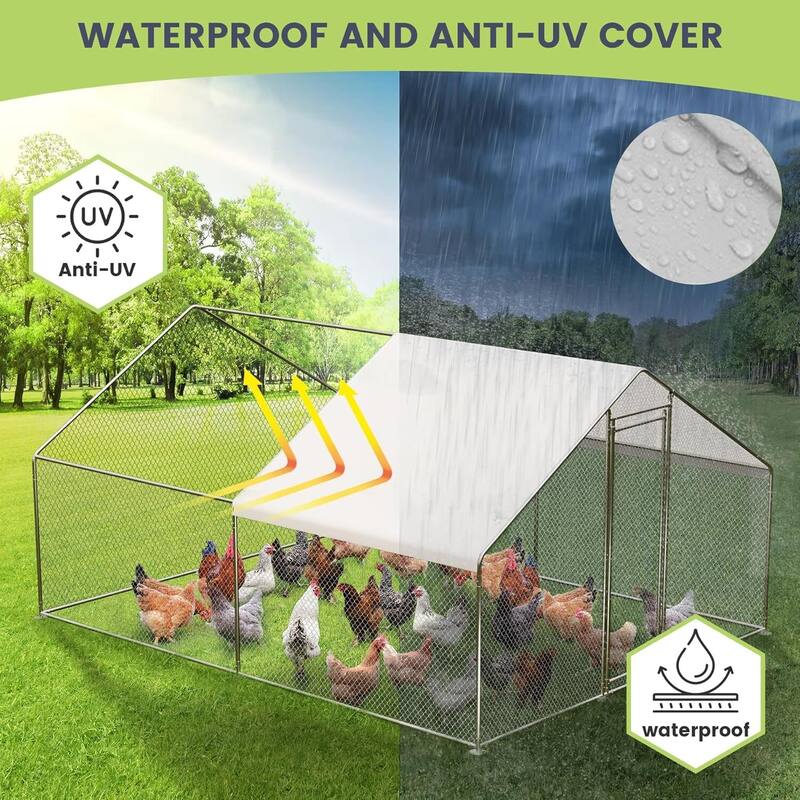 Large Metal Chicken Coop, with Waterproofing, for Rabbit, Duck, Chicken, Goose
