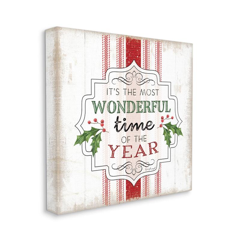 Stupell Industries Festive Holiday Quote Holly Sprig Rustic Stripes ...