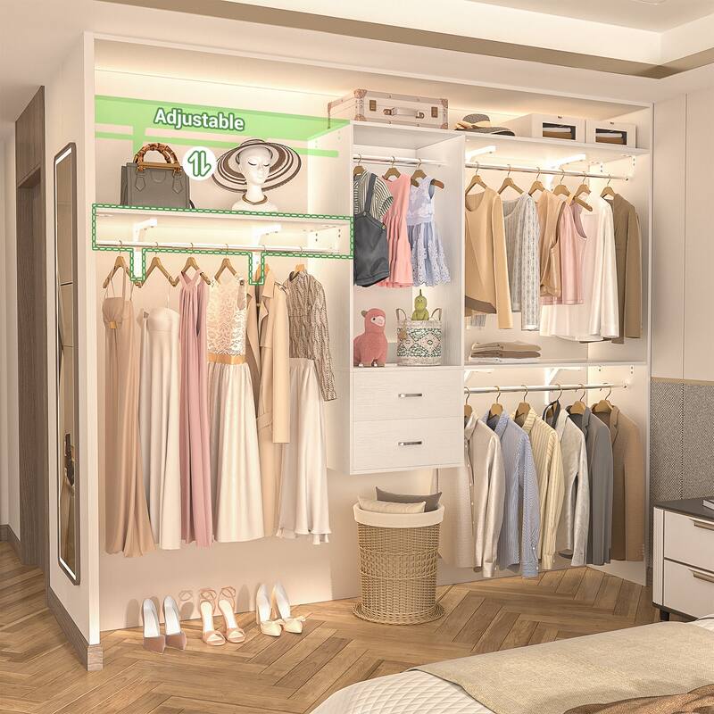 96'' W Wall-mounted Closet System with Storage Shelves and Hanging Rods,Adjustable Walk-in Closet Organizer System