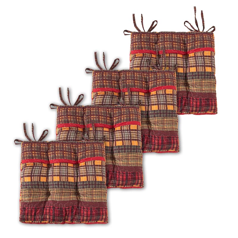Barefoot Bungalow Triple Layered Chair Pad - Seat Cushion - with Ties - 18 inches x 18 inches - Set of 4 - Gold Rush