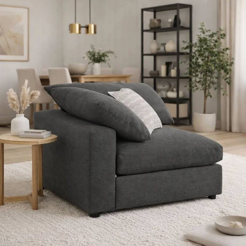 Fabric Upholstered Wooden Corner Chair with Loose Cushion Seat, Gray