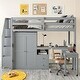 preview thumbnail 21 of 58, Space-Saving Multifunctional Wood Loft Bed for Kids, Full Size Grey