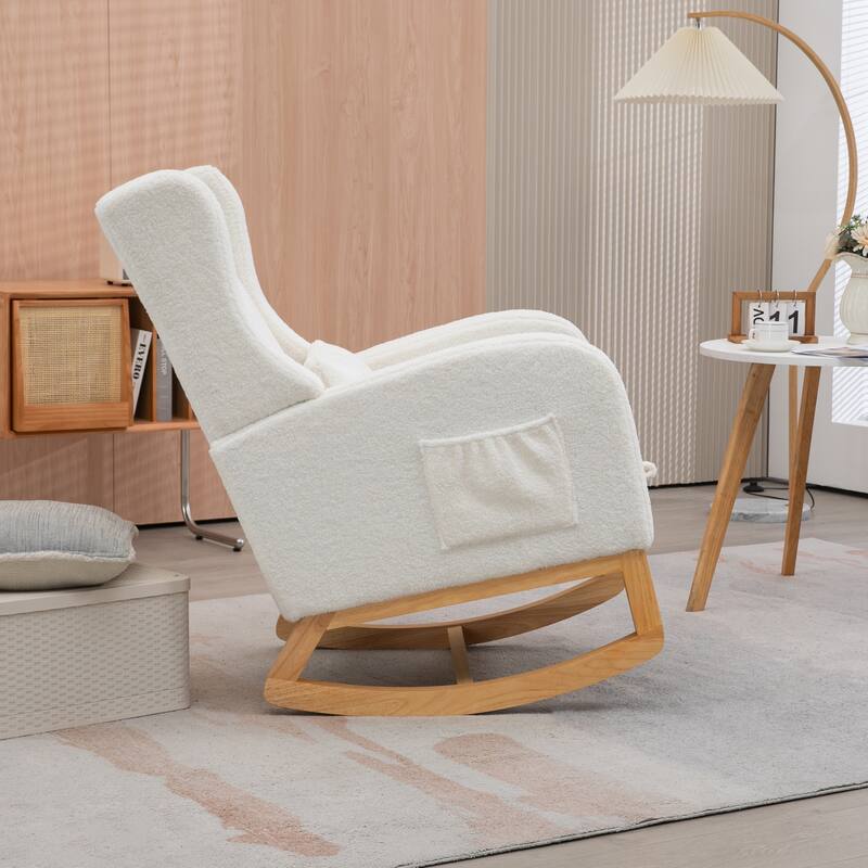 High back Upholstered Accent Rocking Chair Nursery Chair With Retractable Footrest