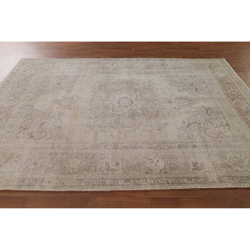 Distressed Tabriz Persian Antique Area Rug Handmade Wool Carpet - 6'8"x 9'2"