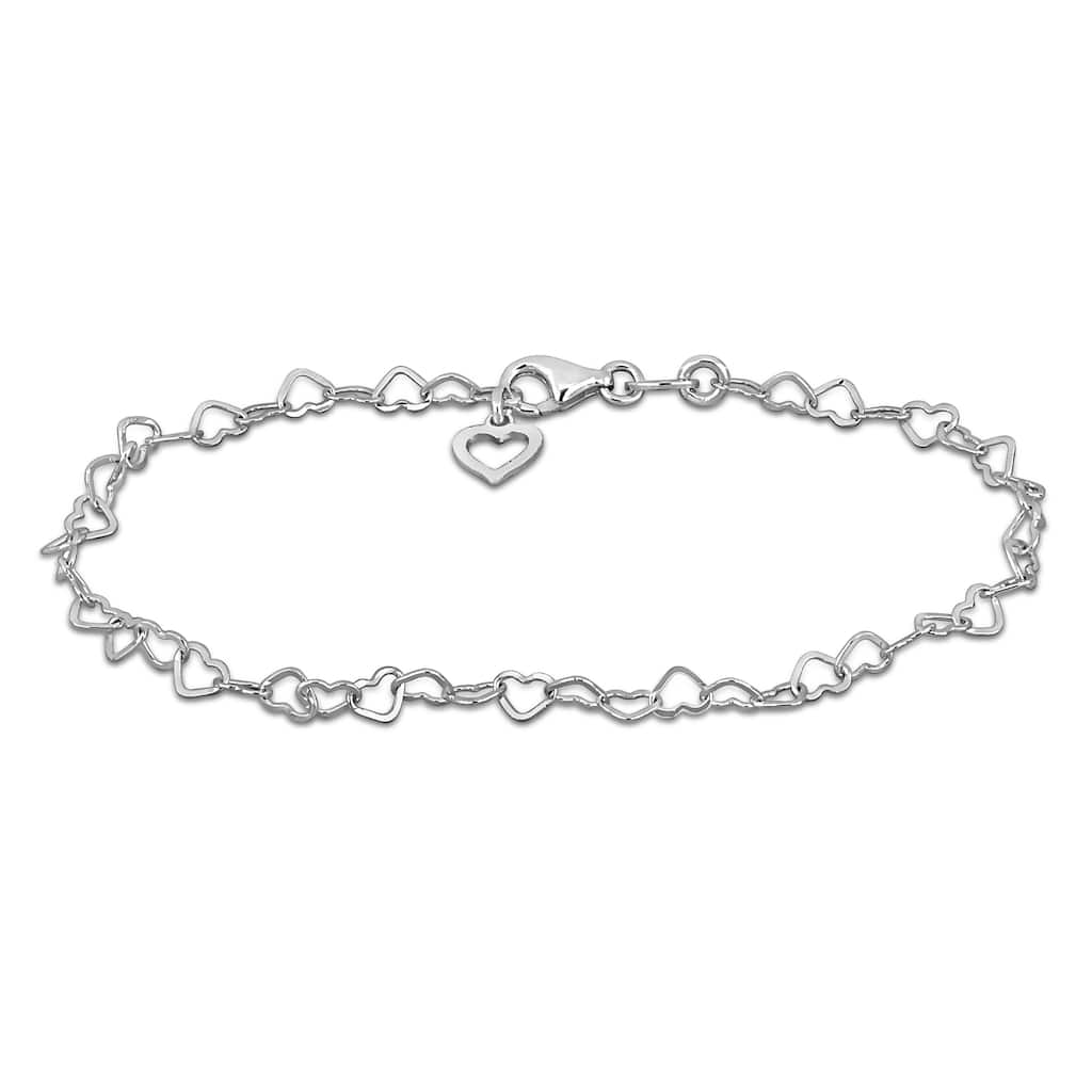 Miadora 3.5mm Heart Link Bracelet with Heart Charm in Sterling Silver-7.25 in