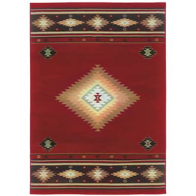 Fillmore Red Green Southwest Lodge Casual Area Rug
