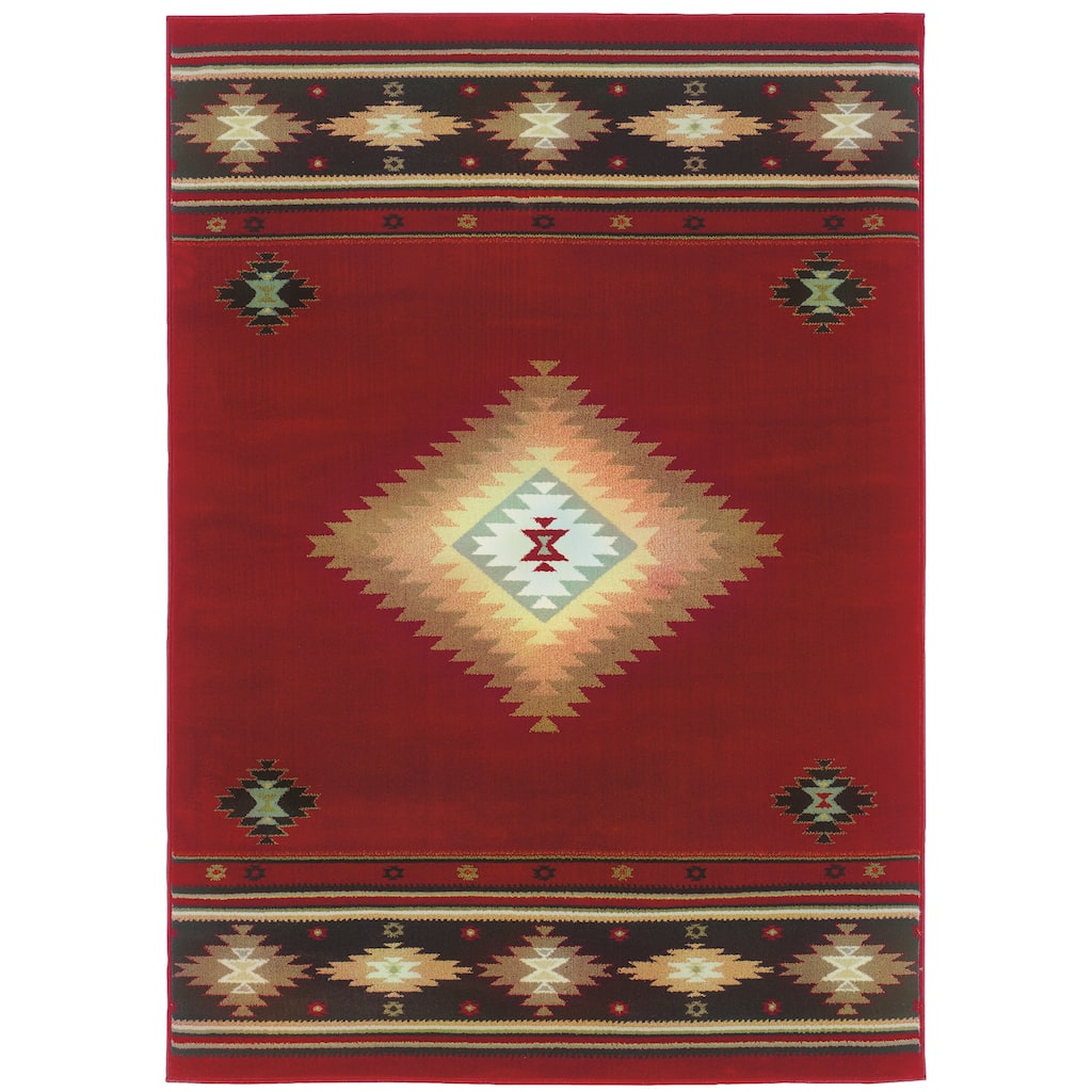 Fillmore Red Green Southwest Lodge Casual Area Rug