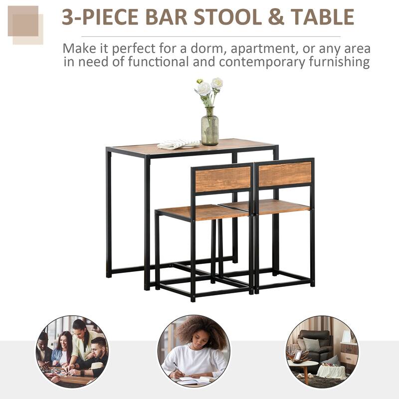 HOMCOM Industrial 3-Piece Dining Table and 2 Chair Set for Small Space in the Dining Room or Kitchen - 35.5" L x 18.5" W x 30" H