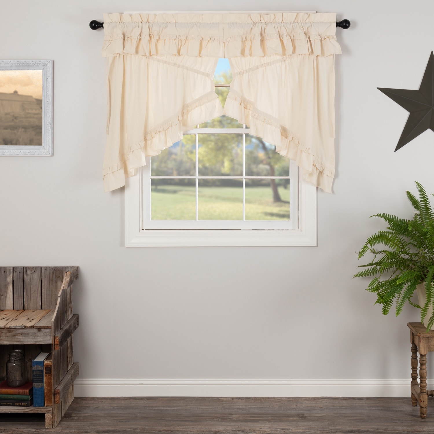 Muslin Ruffled Prairie Swag Set - Prairie Swag 36x36x18 - Prairie Swag 36x36x18
