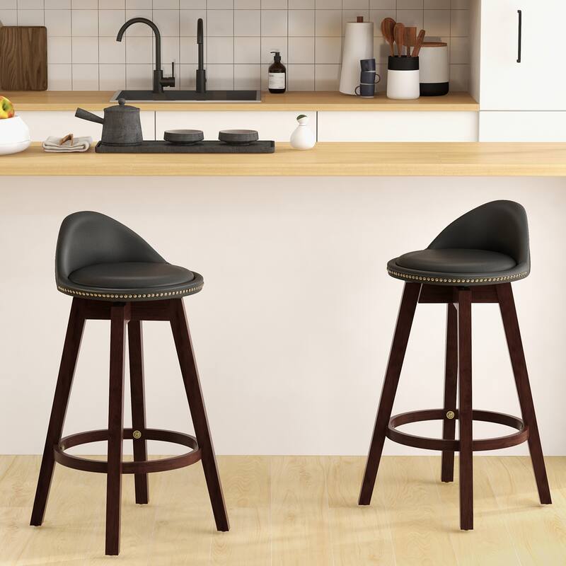 Costway Set of 2 Upholstered Swivel Barstools 29'' Wooden Dining - See Details