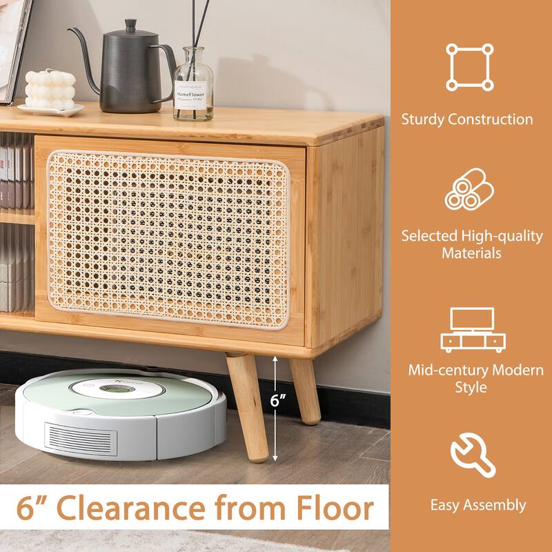 Costway Modern TV Stand Entertainment Center Media Console with Rattan