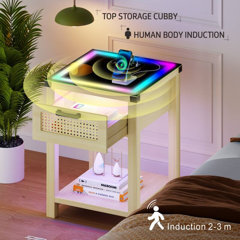 End Table With Light And Charging Station